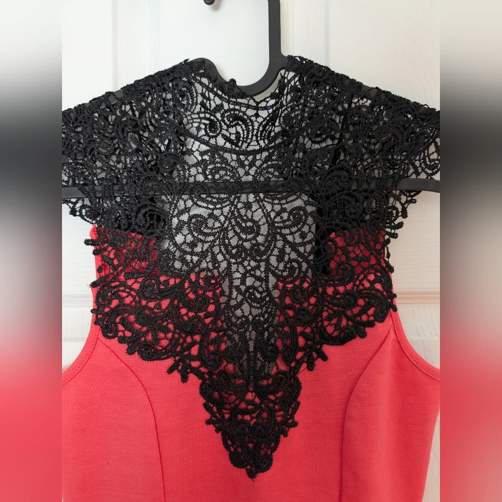 Papaya Lace Contrast Peplum Top - Picture 8 of 8